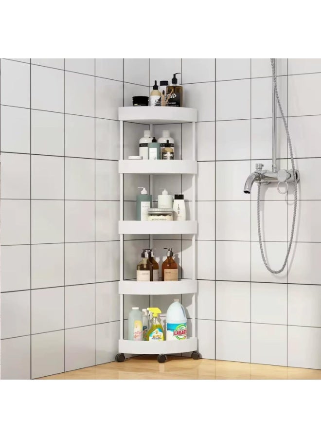 INSIJAM 5-Layer Shower Caddy Corner Shelves Bathroom Shelving Unit Cart with Wheel Plastic Shower Caddy Organizer Shelf and Hooks Rust Proof Corner Open Storage Cart for Bathroom Kitchen Laundrys - Image 1